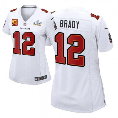Camiseta  Mujer Tampa Bay Buccaneers Tom Brady 12 Nike Blanco 2021 Super Bowl LV Captain Patch
